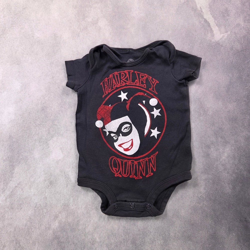 DC Comics Harley Quinn Onesie Unisex 0-6 Months Black Graphic Superhero